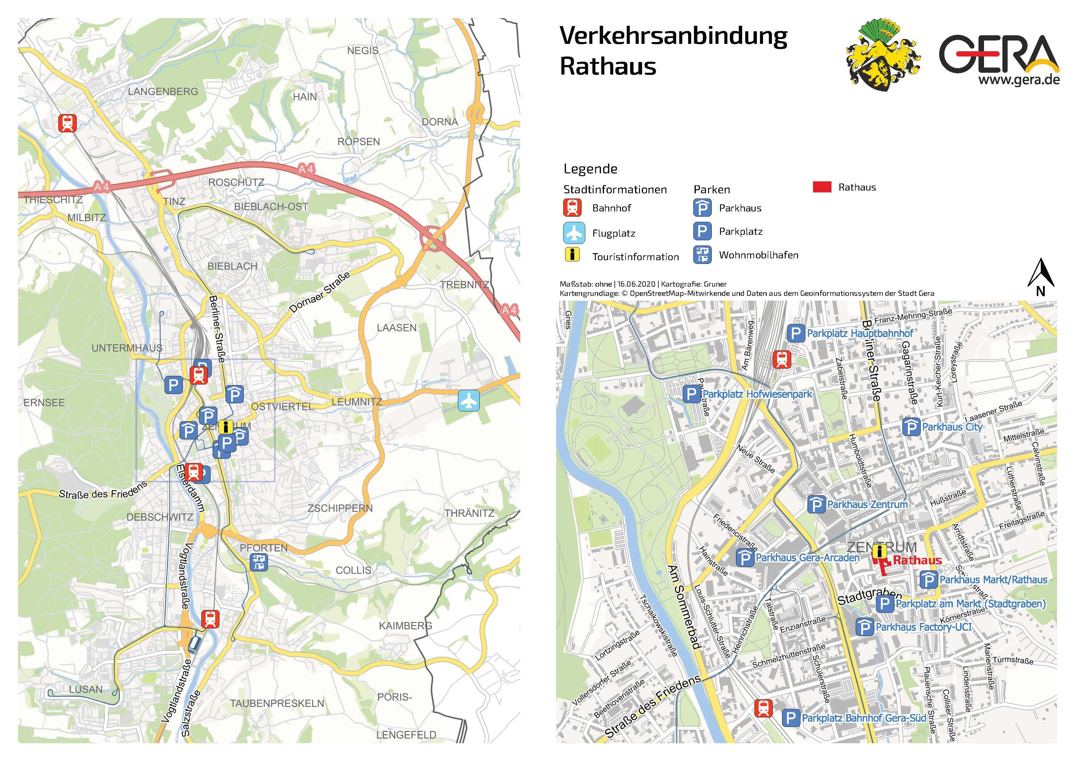 Karte der Verkehrsanbindung zum Rathaus